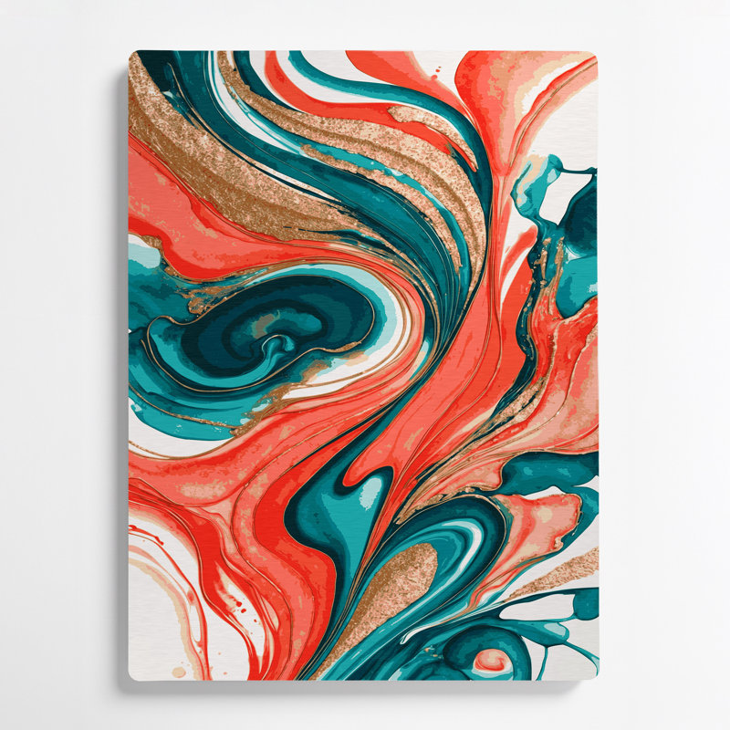 Aquarelle abstraite 57, art mural en métal orange, H 24 po x l 20 po