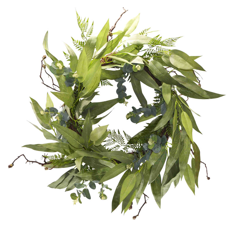 24" Foliage Eucalyptus Bay leaf Willow Wreath