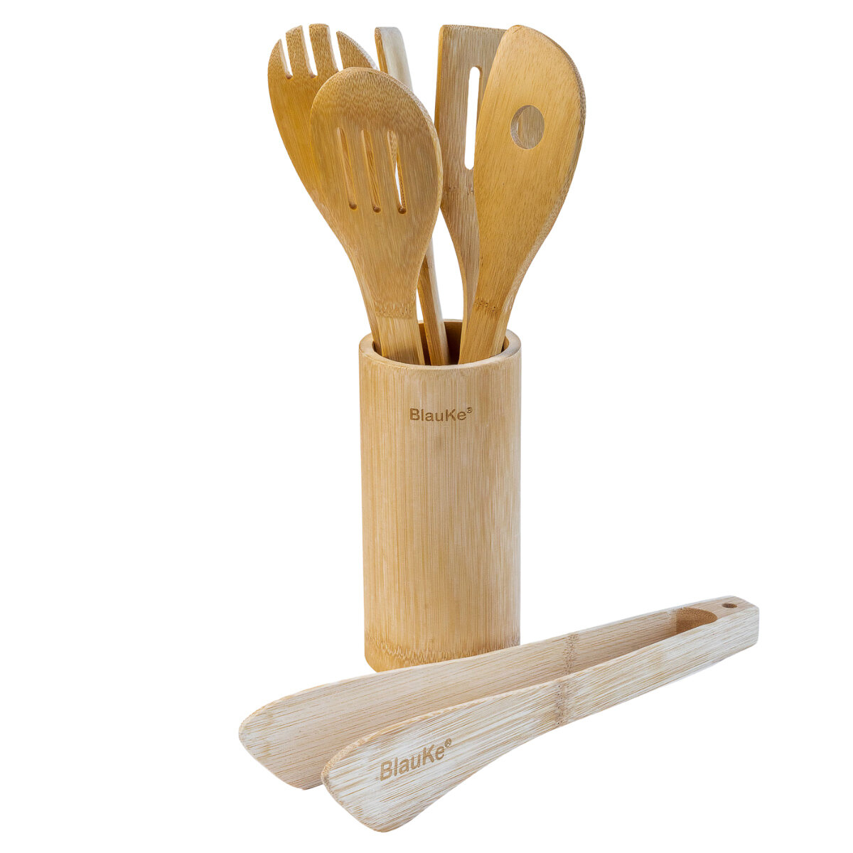 BlauKe Bamboo Cooking Utensils Set of 6 - Wooden Kitchen Ute