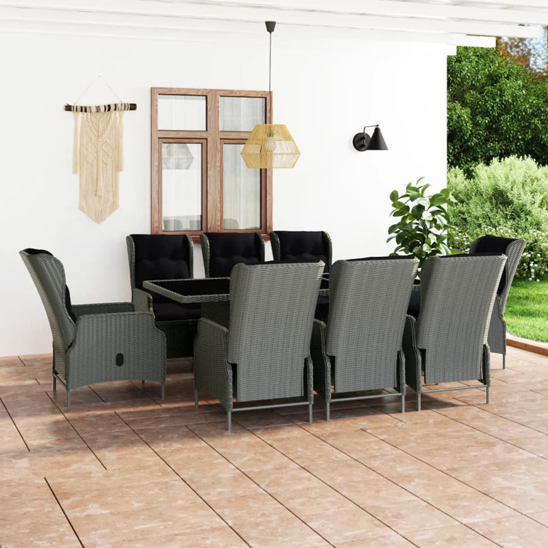 Ensemble de table et chaises de patio, Gris clair / noir, 8