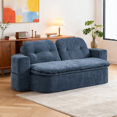 Modern Floor Sofa with 2 Pillows,Convertible Corduroy Fabric Foam-Filled Sleeper Sofa Bed, no assembly required,Convertible Sofa Cushion Unfolds into