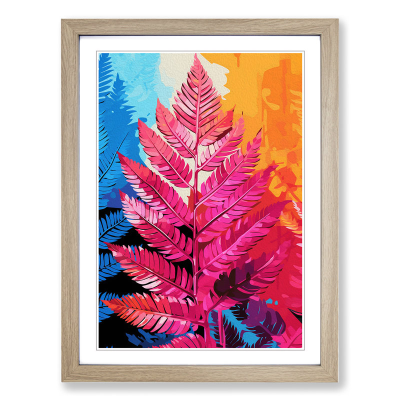 Fern Leaf Pop - Single Picture Frame Print on Wood, Oak, 34cm H x 25cm W x 2cm D