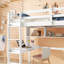 Lit mezzanine simple avec bureau et tablettes, barrière de sécurité et échelle