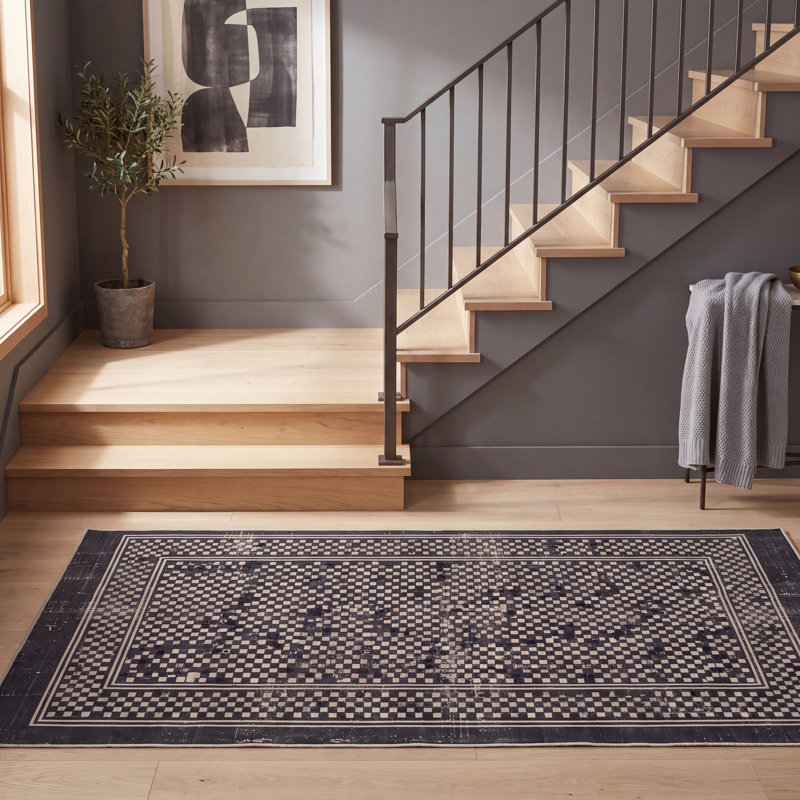 Tapis Sycamore2 moderne à motif mosaïque mouchetée abstraite grise et noire, lavable à la machine, antidérapant, à poils courts, pour l'intérieur et l'extérieur, adapté aux animaux domestiques, idéal pour le salon, la chambre, la salle à manger, l'entrée, le couloir ou le bureau.