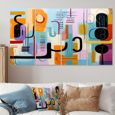 «Midcentury Geometric Funny Collage IV - Abstract Geometric», art mural 4 pièces