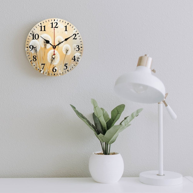 Horloge murale blanche 12 "x 12" Aquarelle Dandelions