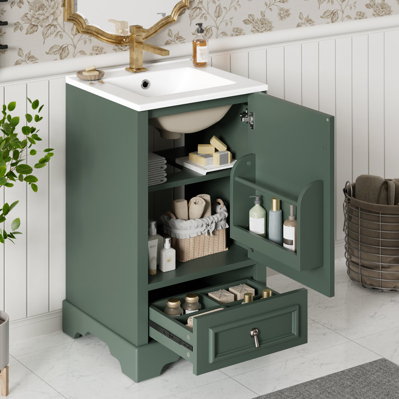 20" Single Bathroom Vanity With Ceramic Top, Green, Silver