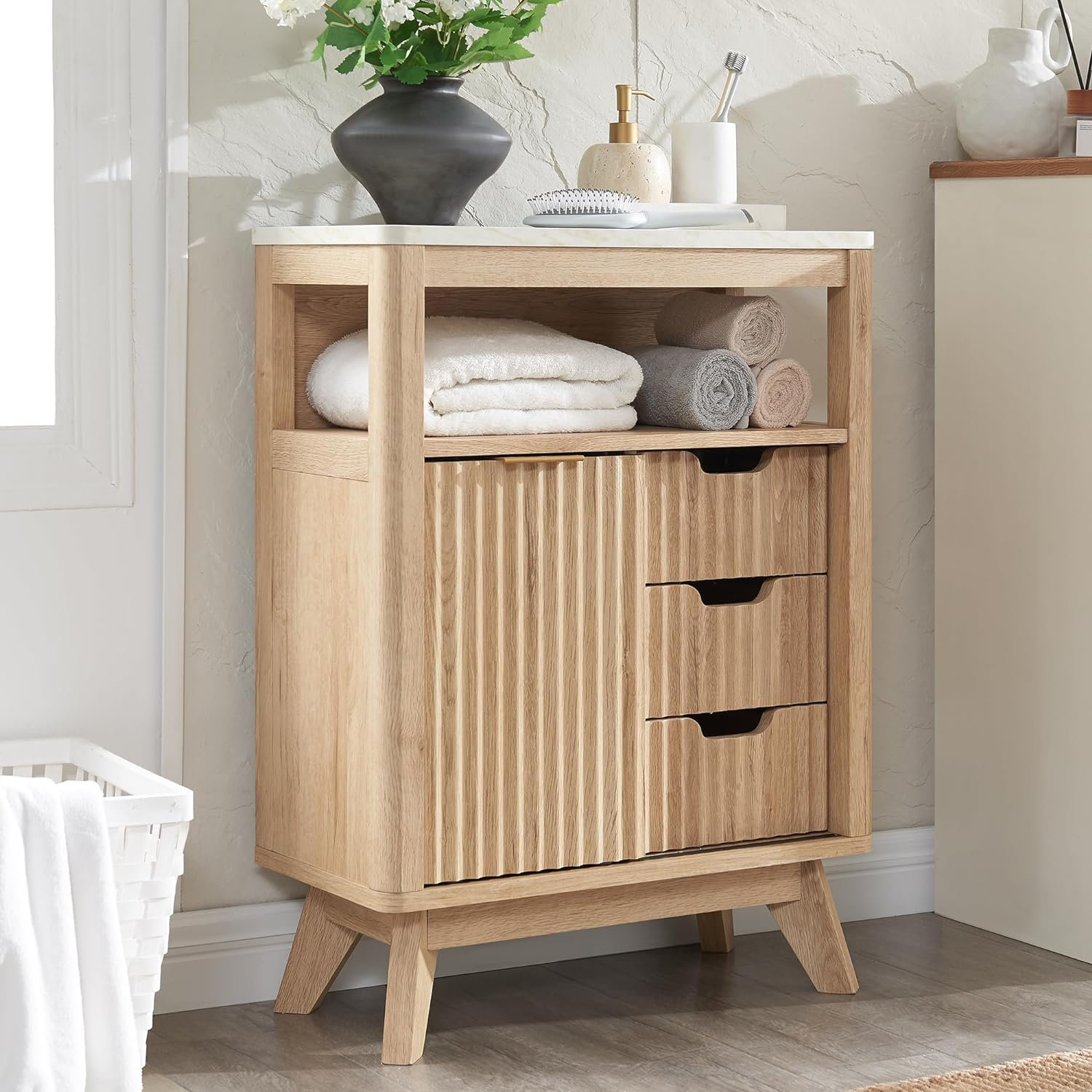 George Oliver Rayleigh Modern Bathroom Floor Cabinet with Sliding Door, Storage Organizer, Linen ...