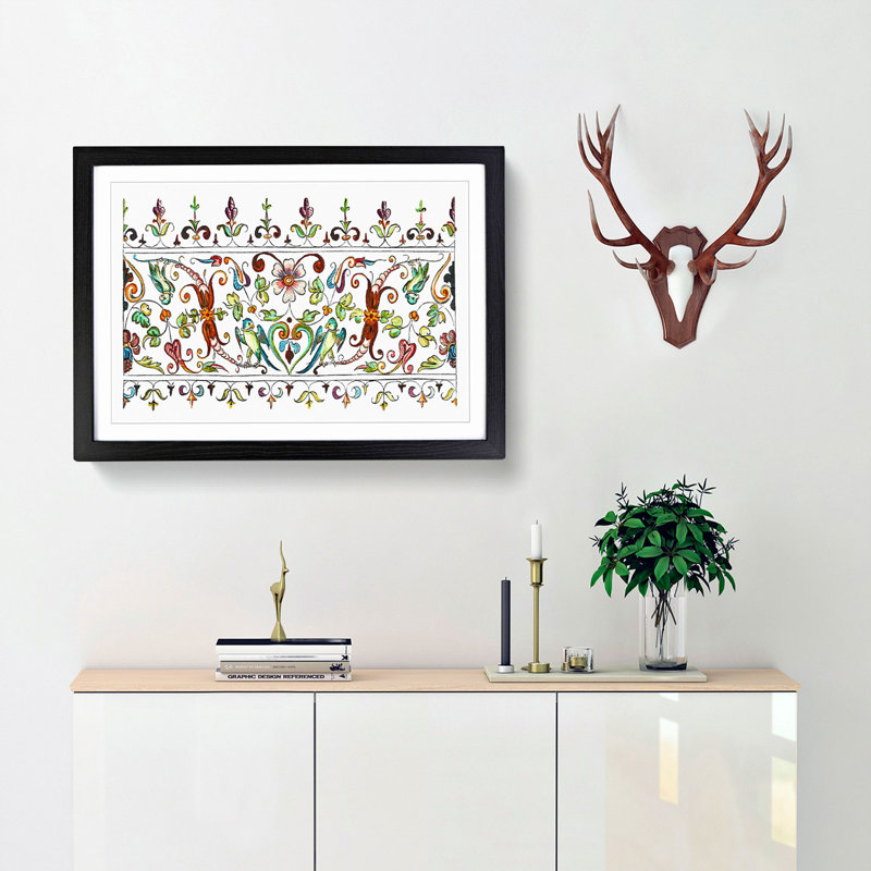 Flowers and Parrots Pattern by William Morris - Picture Frame Painting Print, Black Framed, 48cm H x 65cm W x 2cm D