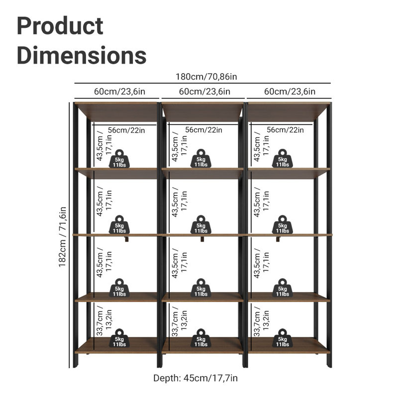  Étagère de rangement pour garage avec 15 tablettes ouvertes, Brun