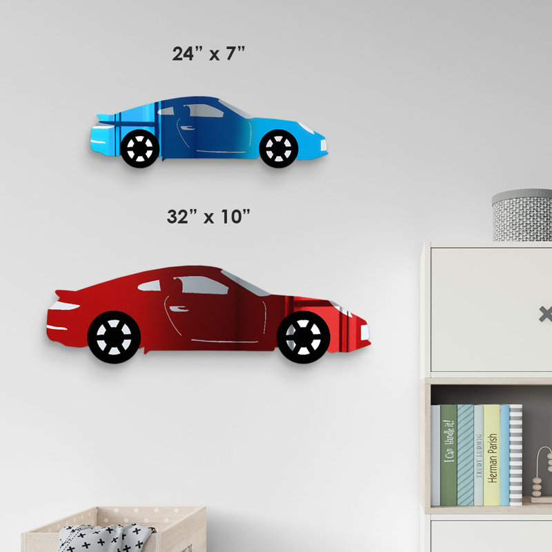 Art mural miroir de voiture de sport, H 7 po x l 23 po x P 1 po, Bleu