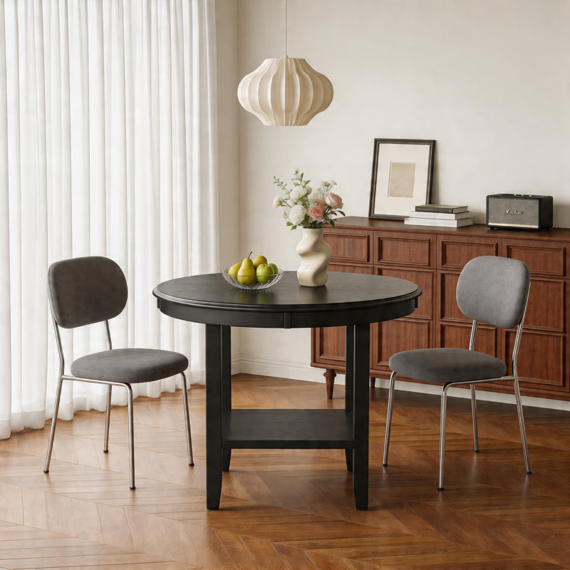 41.7'' Round Bar Table With Storage Shelf,  Solid Rubber Wood Legs, Counter Height Pub Table For Kitchen, Dining Room, And Small Spaces