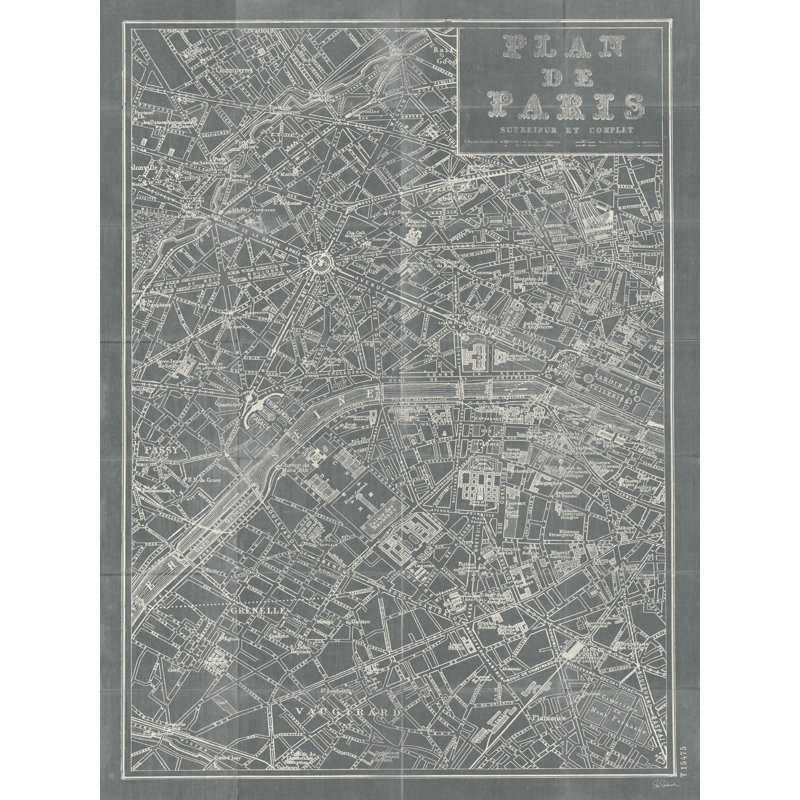 «Blueprint Map Paris», impression sur toile tendue, H 16 po x l 12 po
