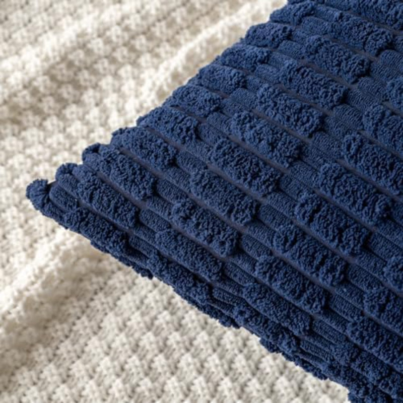 Striped Corduroy Pillow Cover, Blue, Square 24"