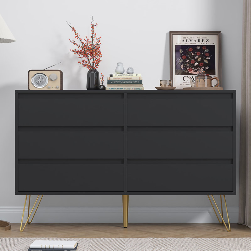 120 cm W Chest of 6 Drawers, Black