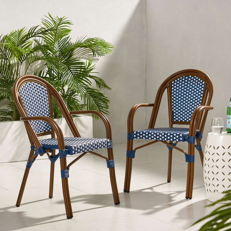 Chaise bistro (ensemble de 2), Blanc / Bleu marine