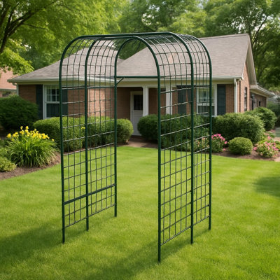 Treillis d'arche de jardin en métal 7,3 pi, cadre robuste résistant à la rouille pour melon concombre, treillis vertical en U extérieur, noir, 48,8 x 70,9 x 88,2 pouces