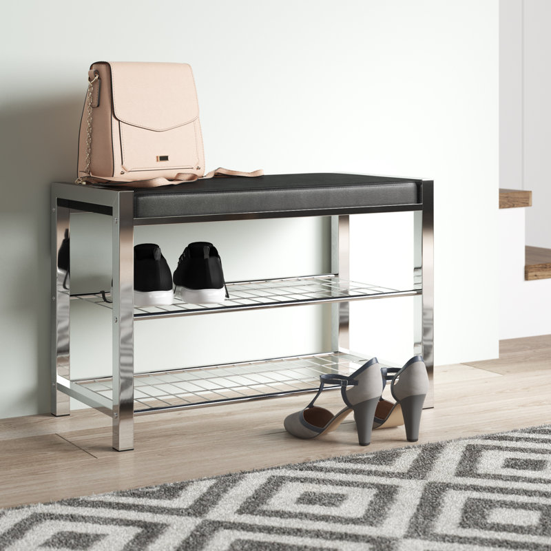 6 Pair Shoe Storage Bench, Black/Silver