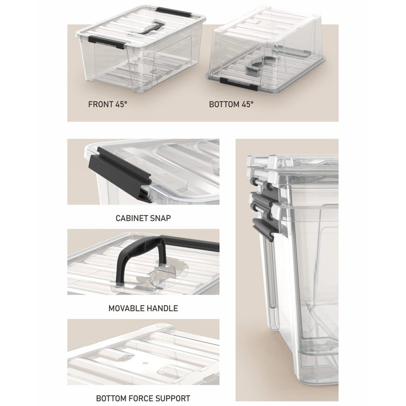Clear Stackable Plastic Storage Bins with Lids, 5-Litre, 6-Pack