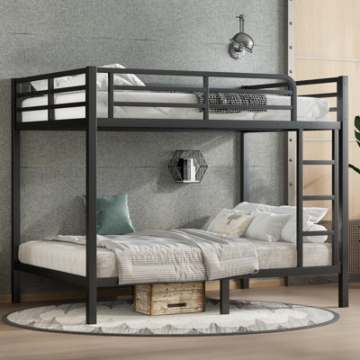 Metal Full over Full Bunk Bed for Teens & Adults, Space-Saving, Noise-Free, No Box Spring Needed, Black