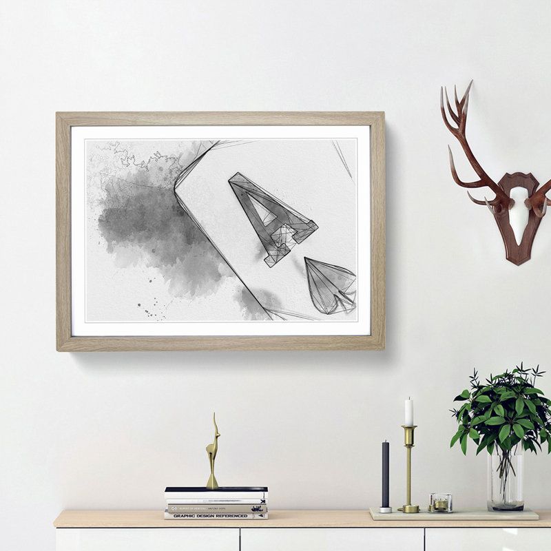 The Ace of Spades in Abstract - Picture Frame Graphic Art Print, 62cm H x 87cm W x 2cm D, Oak Framed