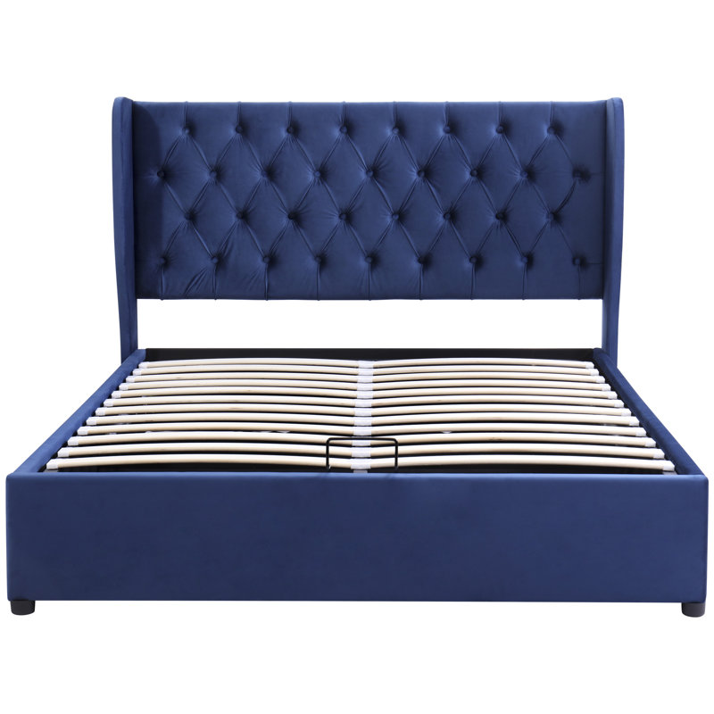 Solid Wood Bed, 137 x 197cm, Blue / White / Grey