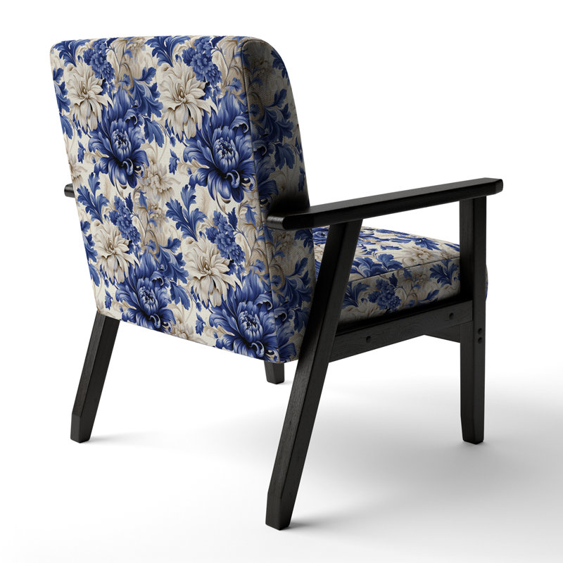 Chaise d'appoint florale Cobalt, Motif victorien brocart bleu cobalt II