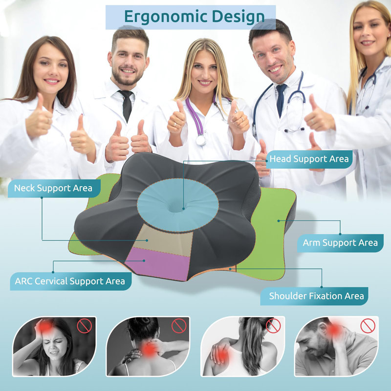 Cervical Pillow for Neck and Shoulder,Contour Memory Foam Pillow,Ergonomic Neck Support Pillow for Side Back Stomach Sleepers with Pillowcase