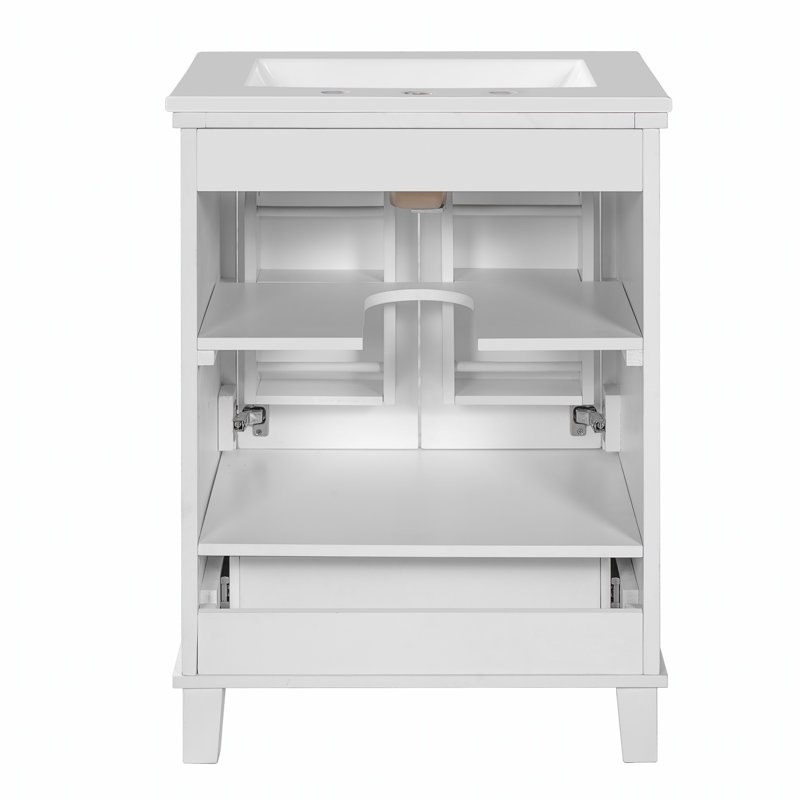 Meuble-lavabo moderne de 24 pouces avec lavabo en céramique et rangement spacieux, parfait pour les salles de bain organisées et élégantes.