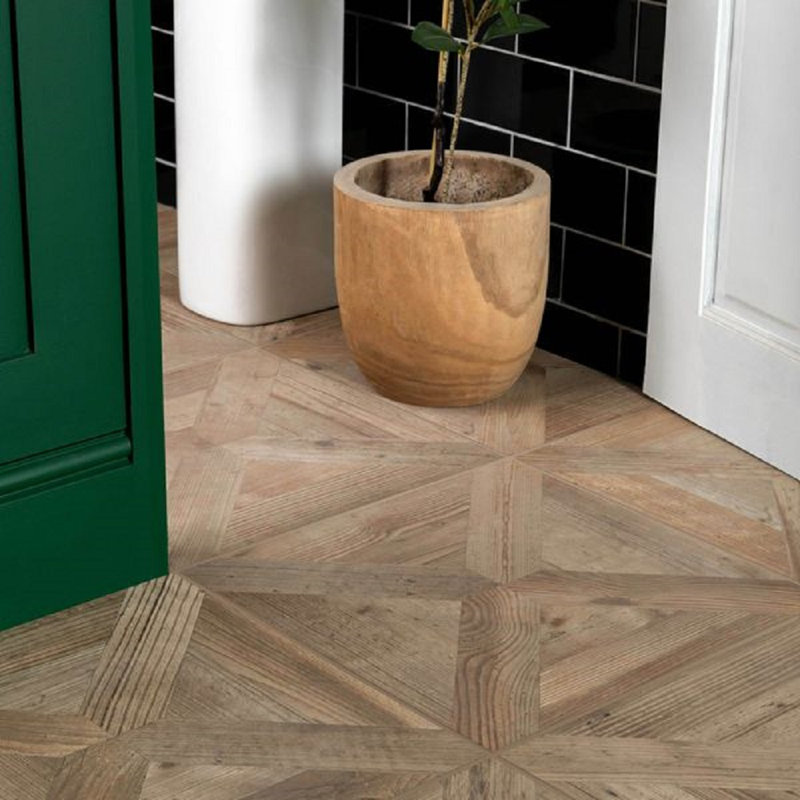 Vecchio 19" x 19" Parquet Pattern Porcelain Wood Look Wall & Floor Tile, Abete