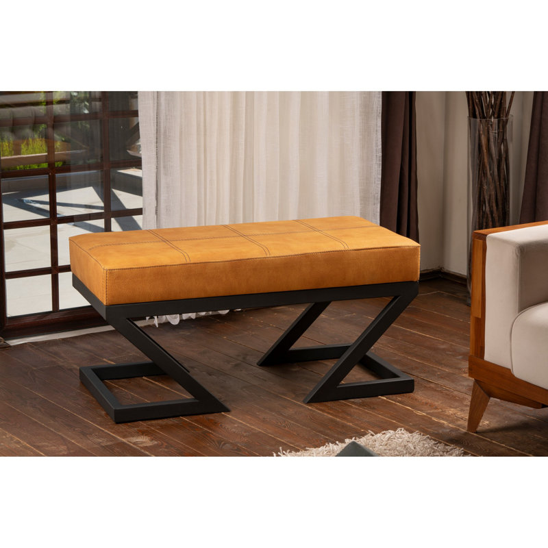 Pouf de style industriel, couleur moutarde, 36,2 po x 17,3 po x 18,1 po | Mousse durable de 32 po pour plus de confort | Structure et pieds robustes en métal (12,8 pouces de haut) | Tissu facile à nettoyer, parfait pour les salons modernes