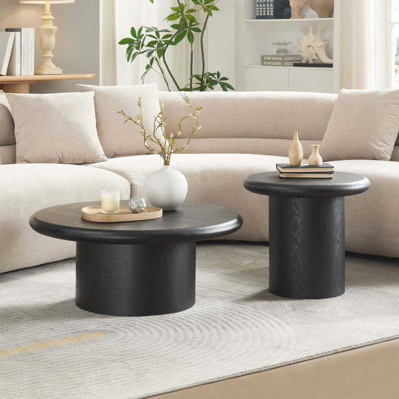 Ensemble de tables basses rondes modernes avec assemblage facile et conception peu encombrante, Noir