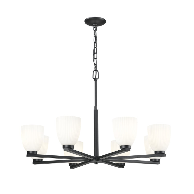 Lustre moderne Mateo, H 21,25 po x l 33,25 po x P 33,25 po, Noir mat, 8 lumières