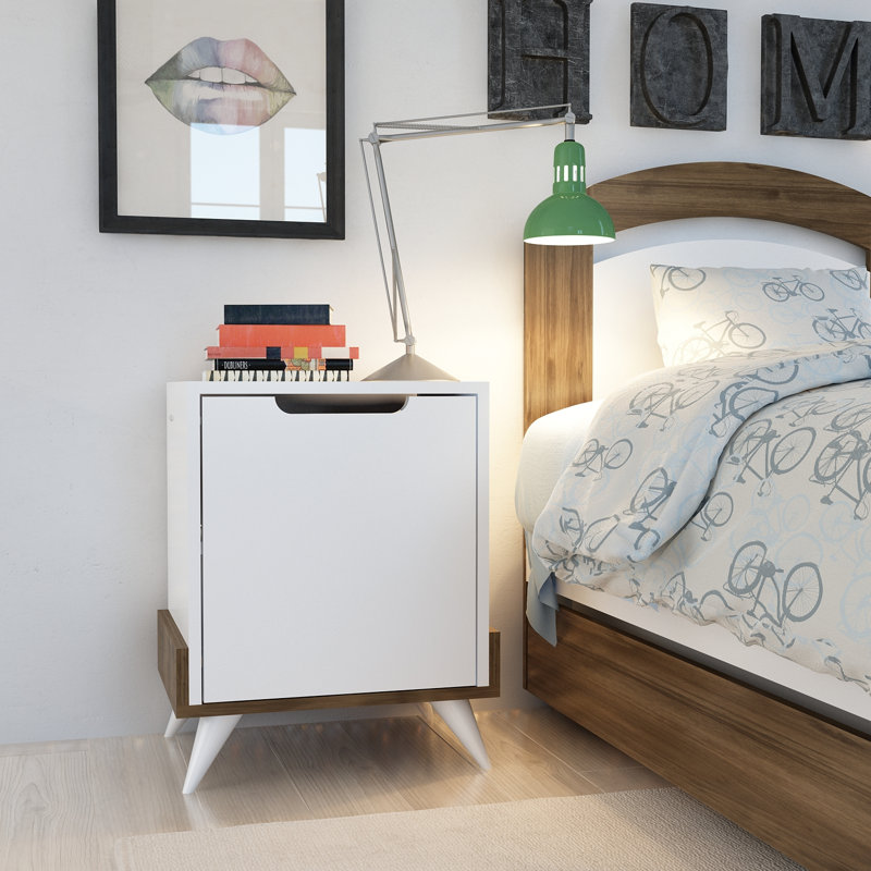 Modern Scandinavian Nightstand with Multiple Shelves, White & Walnut, 19.1 x 23.6 x 13.8 inches | 100% Melamine Coated Particle Board, Thickness: 0.7 inches | Stylish Storage Solution for Bedrooms & Living Rooms