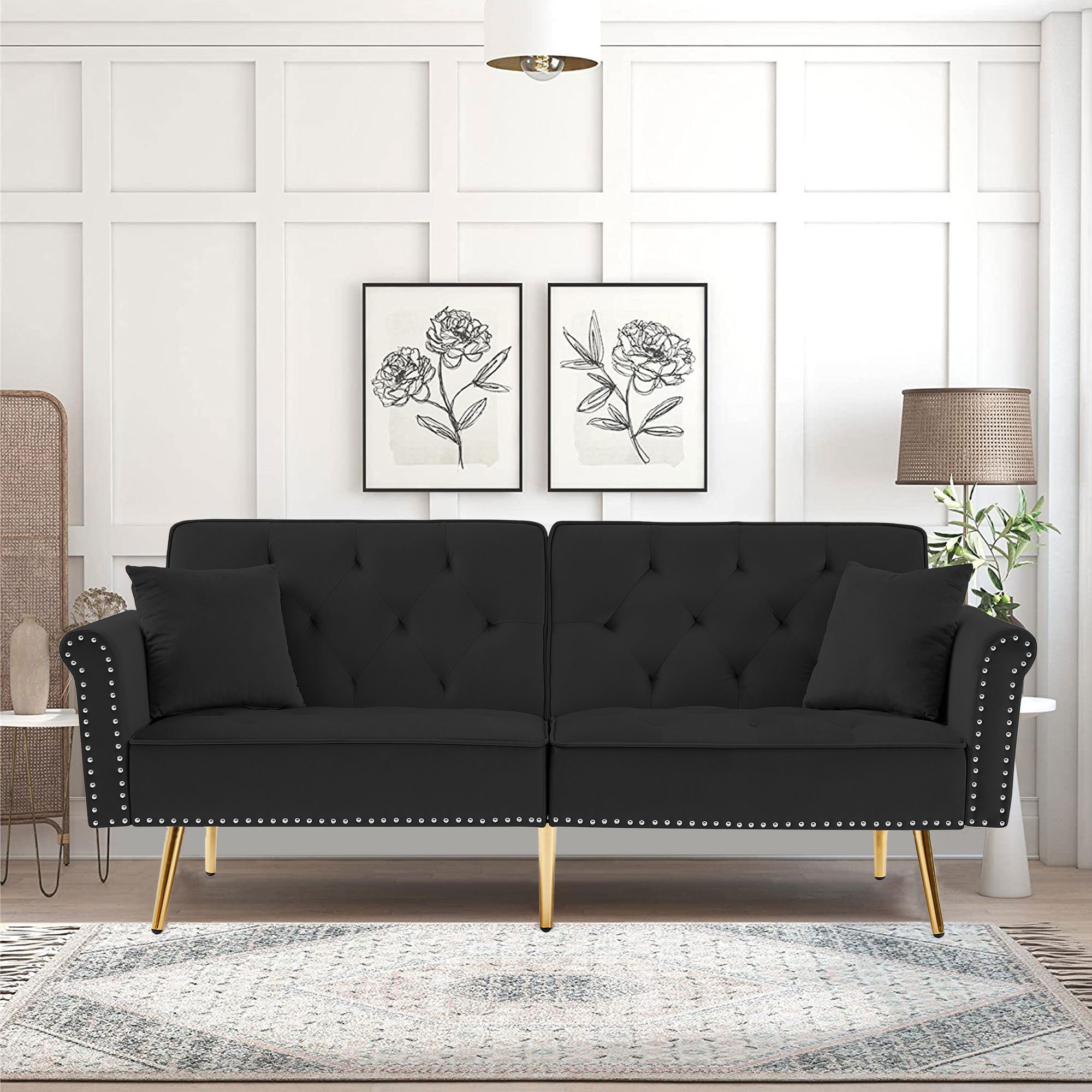 Rosdorf Park Darci-Mai Twin 76.7'' Velvet Tufted Convertible Sofa | Wayfair