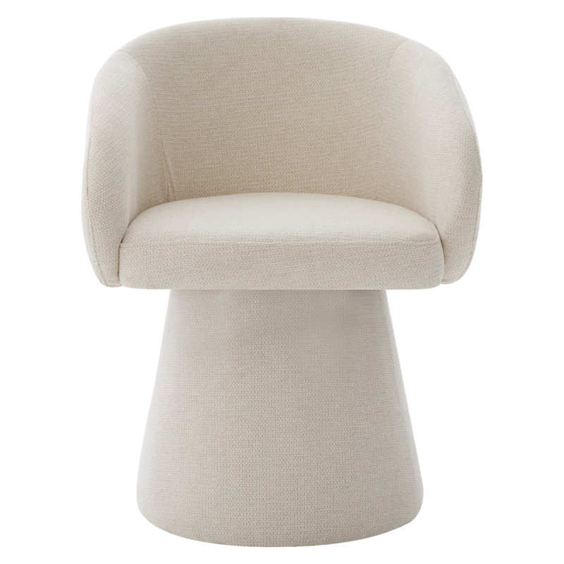 Chaise rembourrée pivotante avec dossier incurvé et base piédestal, Beige Chenille