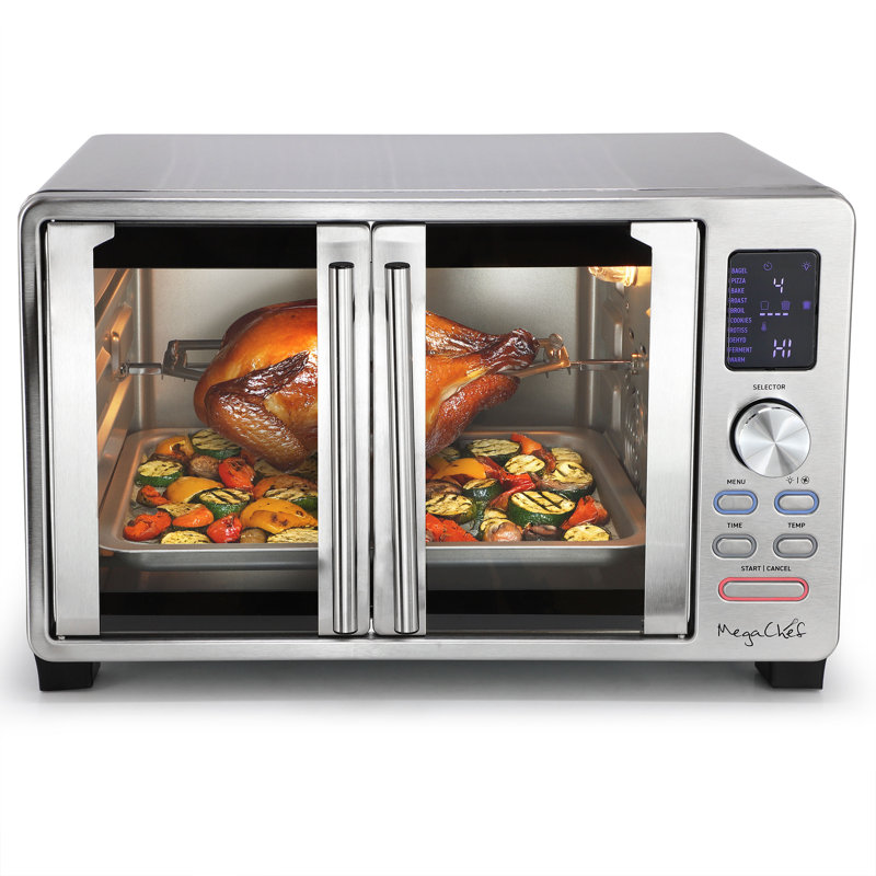 MegaChef 25 Liter Digital Electric French Door Multi-Function Counter Top Oven with Rotisserie Set