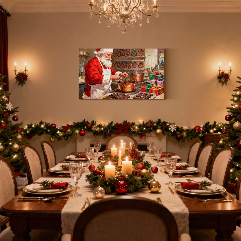 Ensemble de 3 impressions sur toile, "Christmas Santa Fabrication de chocolat dans la cuisine", H 20 po x l 30 po