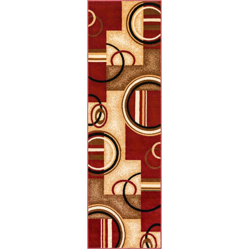 Carlei Arcs & Shapes Red Modern Rug, Runner 2'3" x 7'3"