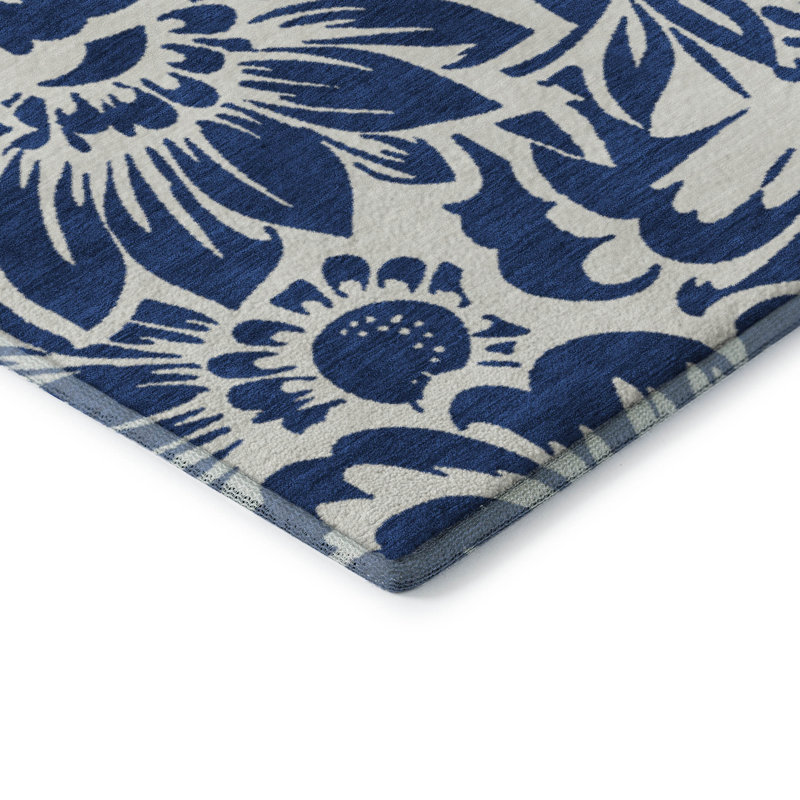 Tapis bleu marine Cerrito AMF551 lavable à la machine de qualité supérieure, Rectangulaire 3 pi x 5 pi