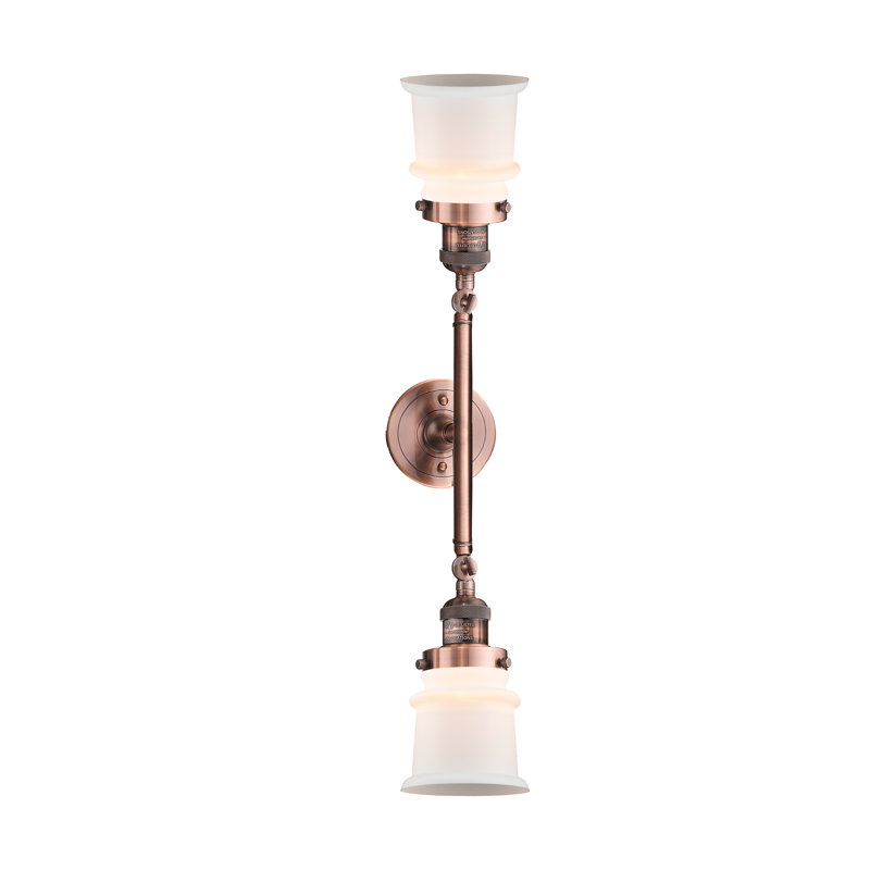 Éclairage pour salle de bain 2 lumières Alexandira, Boîtier blanc mat, Cuivre antique, Ampoule non incluse