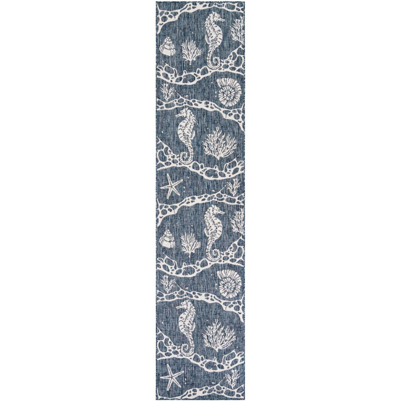 Tapis contemporain bleu marine Aycan, Tapis de couloir 2 pi 7 po x 12 pi