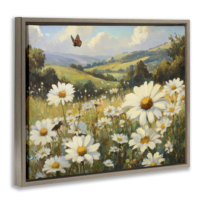 Cadre flottant Summer Butterfly Daisy Field, design par Petal Prints Design