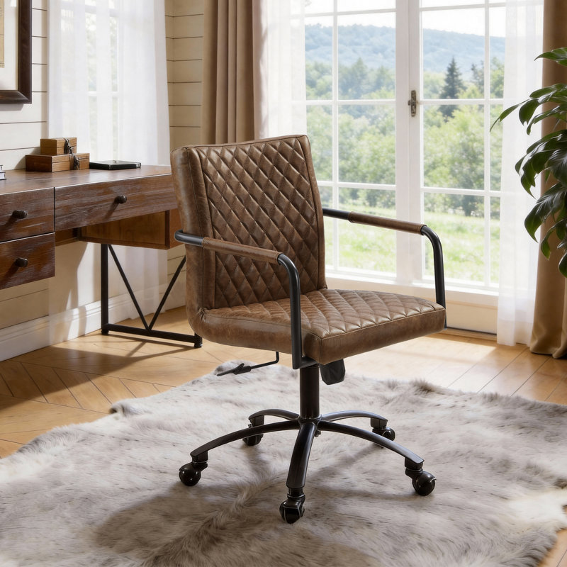 Blair Industrial Swivel Tufted Genuine Leather Executive Home Office Task Chair, Brown