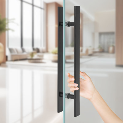 Double Sided Stainless Steel Door Handle, Pair Of Pull Push Sliding Barn Door Handles, Commercial H Shape Door Pull Handle(23.43*1.6*5.91In)