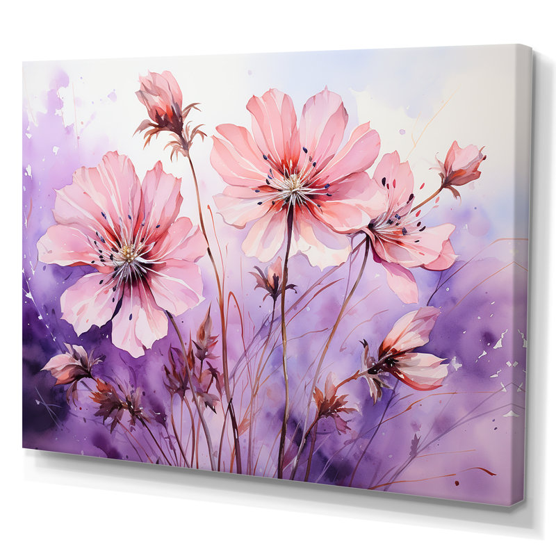 Mauve et rose coquelicots I - coquelicots, art mural, H 12 po x l 20 po x P 1 po, Toile tendue