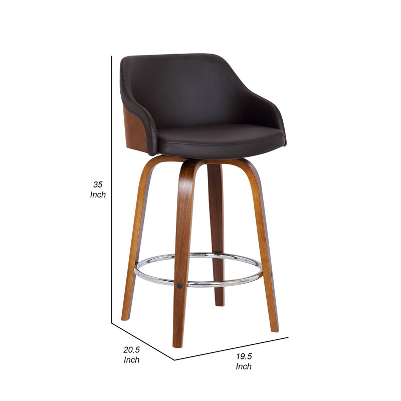 Aiken Swivel Counter or Bar Height Bar Stool with Arms in Faux Leather, Plywood and Metal Footrest, Grey Faux Leather, Black
