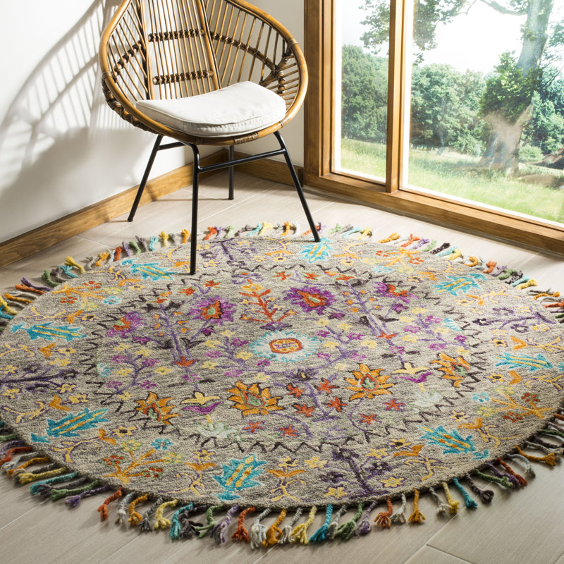 Broadmoor Blossom Hand Tufted Wool Floral Rug, Round 4'