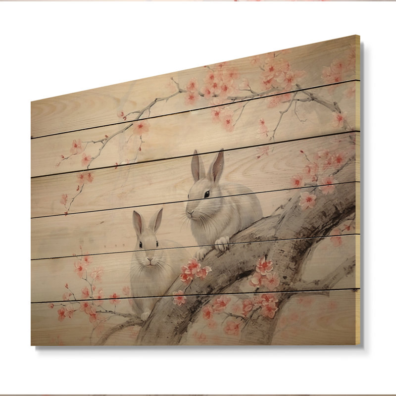 Asian Art Rabbit Familly IV sur impression sur bois, H 24 po x l 32 po x P 0,78 po