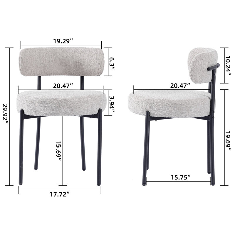 Peavler Boucle Dining Chairs, Upholstered Dining Room Chairs with Black Metal Legs, Round Modern Dining Chair for Dining Room, Kitchen